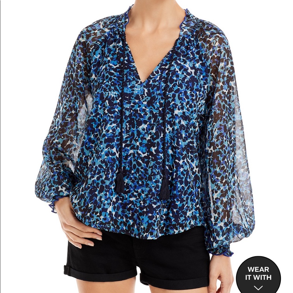 Aqua printed tassel tie top